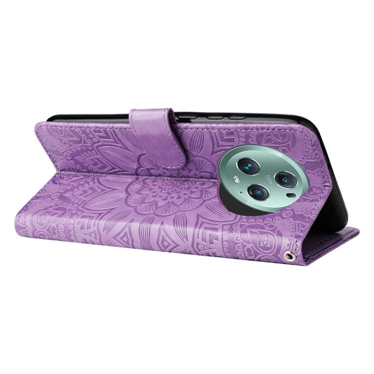 For Honor Magic5 Pro Embossed Sunflower Leather Phone Case(Purple)