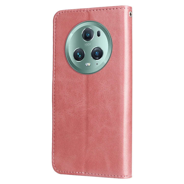 For Honor Magic5 Pro Calf Texture Zipper Leather Phone Case(Rose Gold)