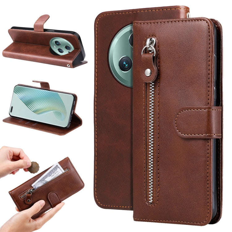 For Honor Magic5 Pro Calf Texture Zipper Leather Phone Case(Brown)