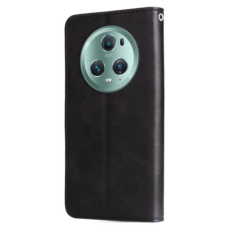 For Honor Magic5 Pro Calf Texture Zipper Leather Phone Case(Black)