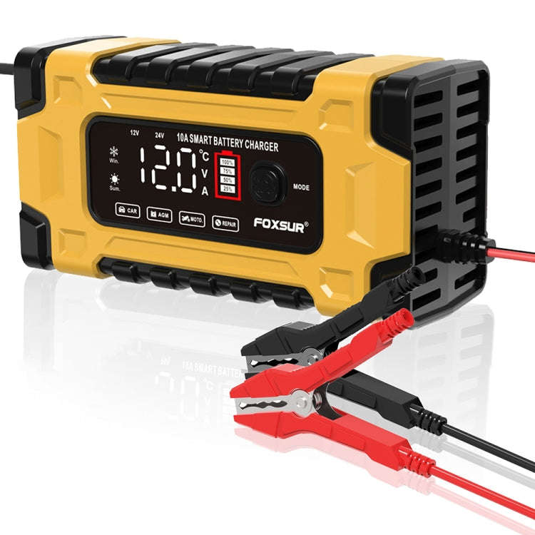 FOXSUR 12V / 24V / 10A Car / Motorcycle Battery Smart Repair Lead-acid Battery Charger(UK Plug Ye...