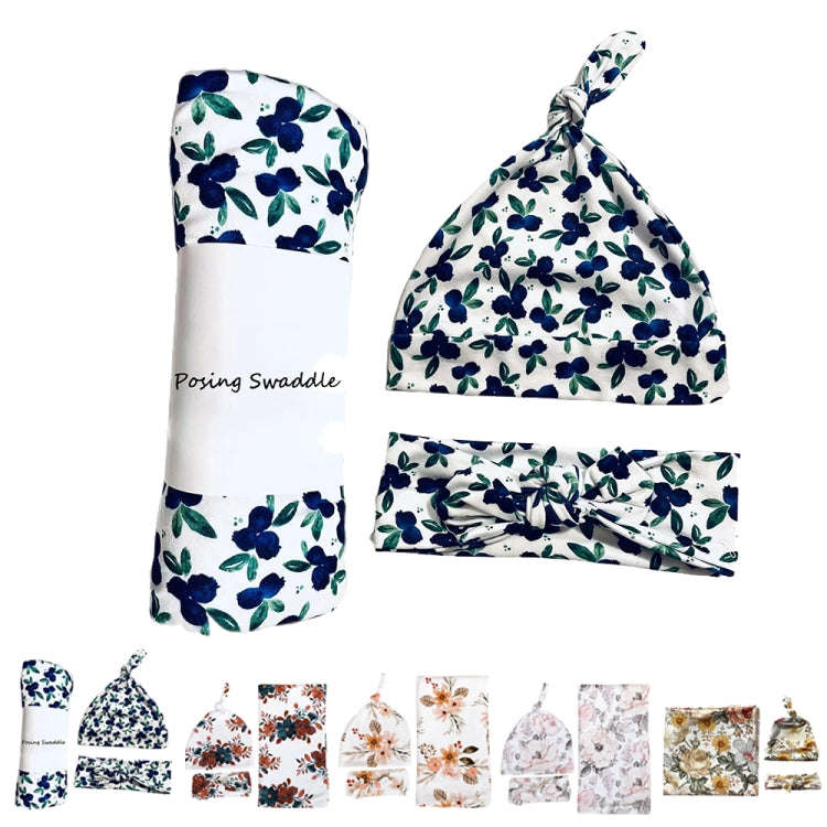 Newborn Baby Three-piece Swaddling Scarf  Cap Headband(Flower-5)