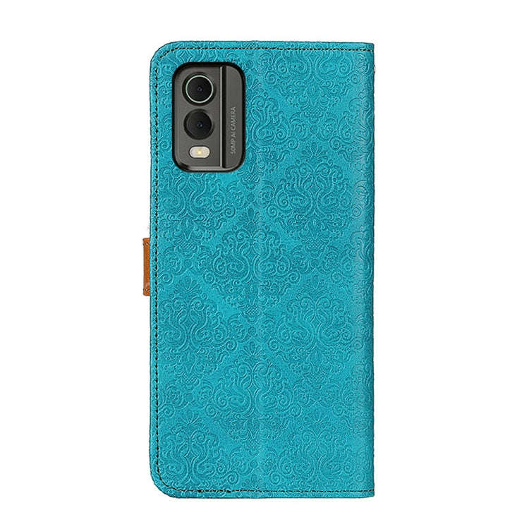 For Nokia C32 4G European Floral Embossed Flip Leather Phone Case(Blue)