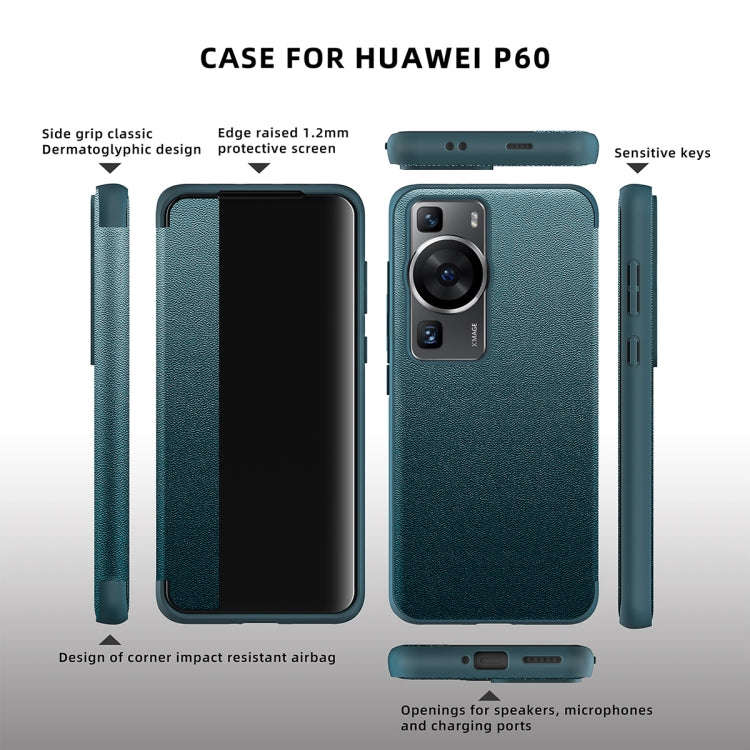 For Huawei P60 Pro Leather + TPU Frame Shockproof Phone Case(Black)