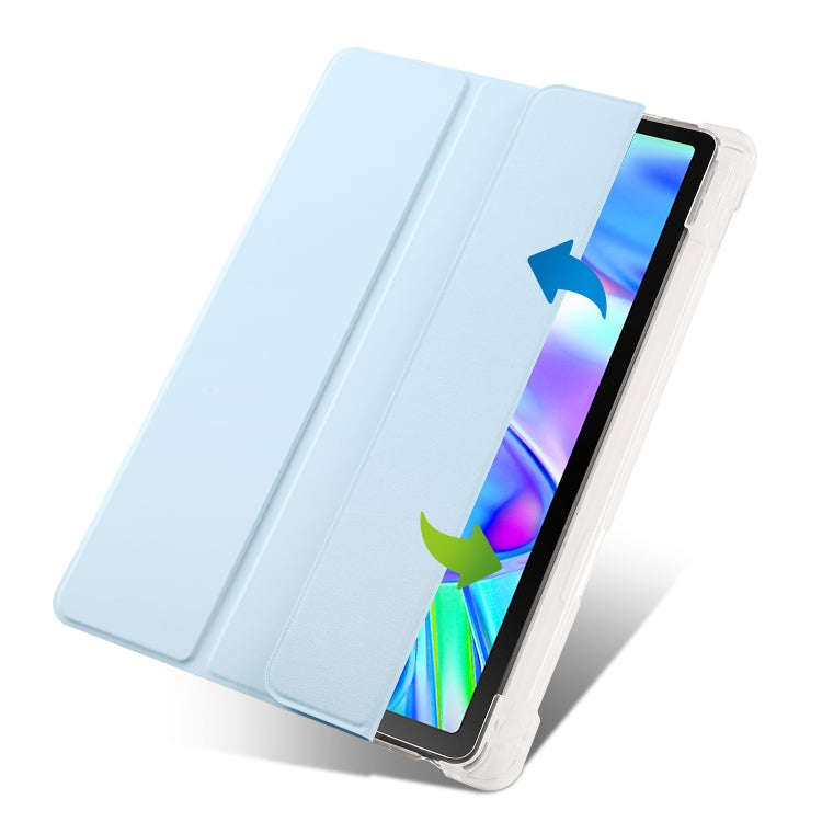 For Lenovo Pad Plus 2023 11.5 inch 3-fold Clear TPU Leather Tablet Case with Pen Slot(Ice Blue)
