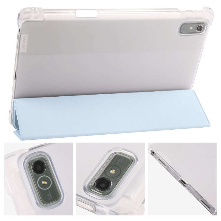 For Lenovo Pad Plus 2023 11.5 inch 3-fold Clear TPU Leather Tablet Case with Pen Slot(Ice Blue)