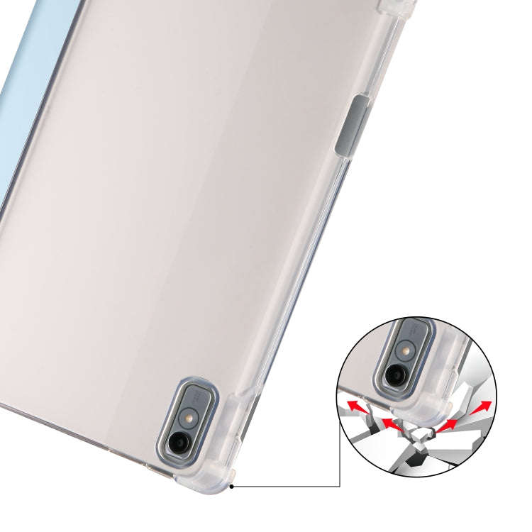 For Lenovo Pad Plus 2023 11.5 inch 3-fold Clear TPU Leather Tablet Case with Pen Slot(Ice Blue)