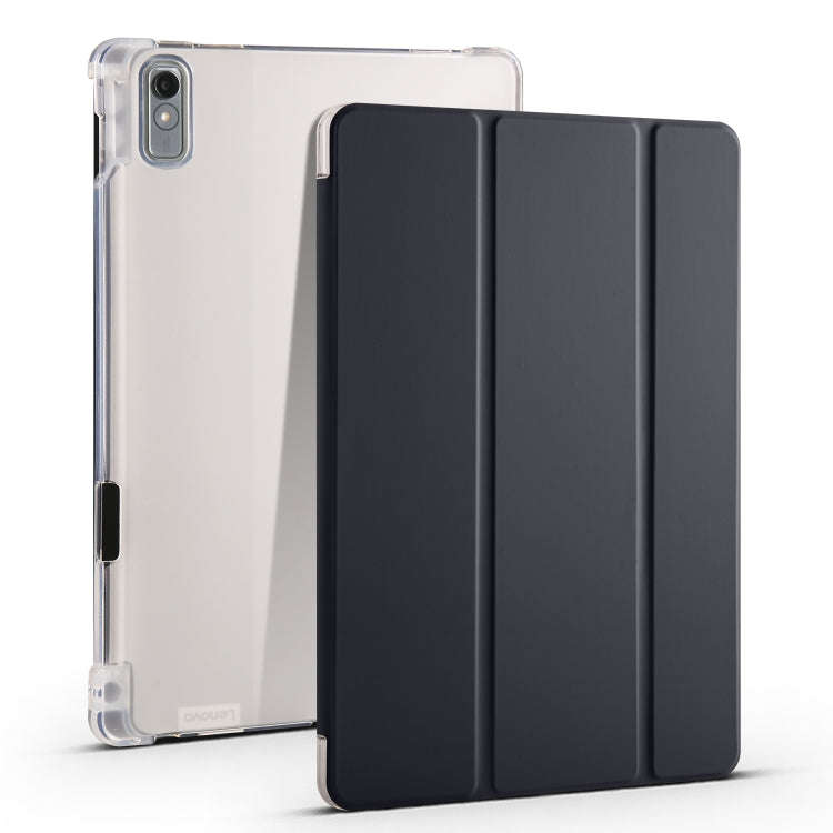 For Lenovo Pad Plus 2023 11.5 inch 3-fold Clear TPU Leather Tablet Case with Pen Slot(Black)