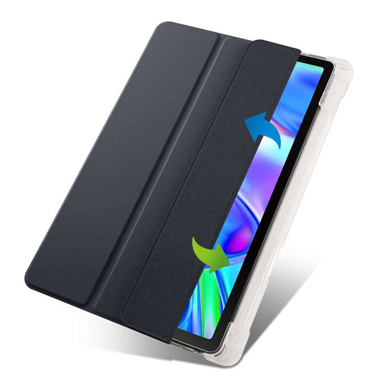 For Lenovo Pad Plus 2023 11.5 inch 3-fold Clear TPU Leather Tablet Case with Pen Slot(Black)