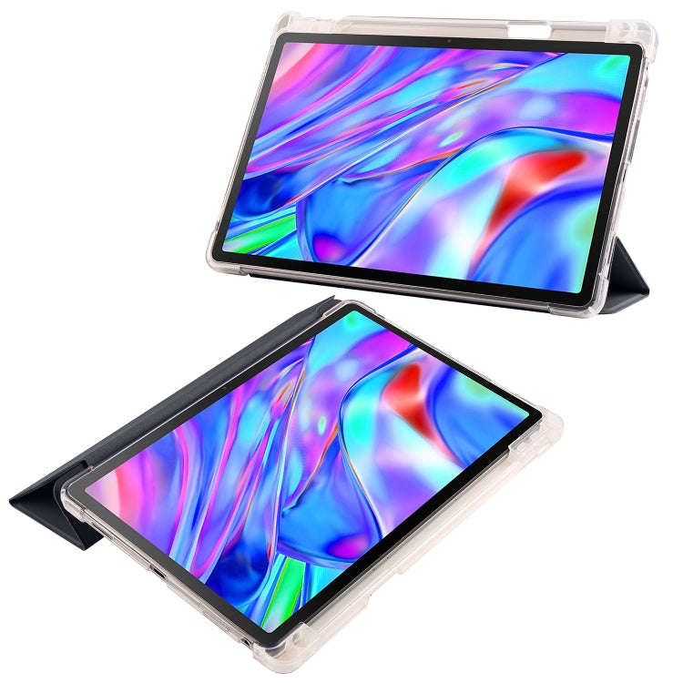For Lenovo Pad Plus 2023 11.5 inch 3-fold Clear TPU Leather Tablet Case with Pen Slot(Black)