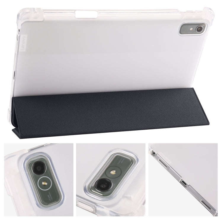 For Lenovo Pad Plus 2023 11.5 inch 3-fold Clear TPU Leather Tablet Case with Pen Slot(Black)