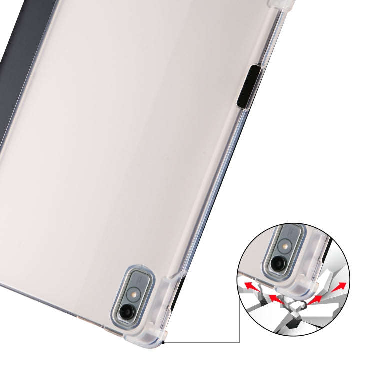 For Lenovo Pad Plus 2023 11.5 inch 3-fold Clear TPU Leather Tablet Case with Pen Slot(Black)