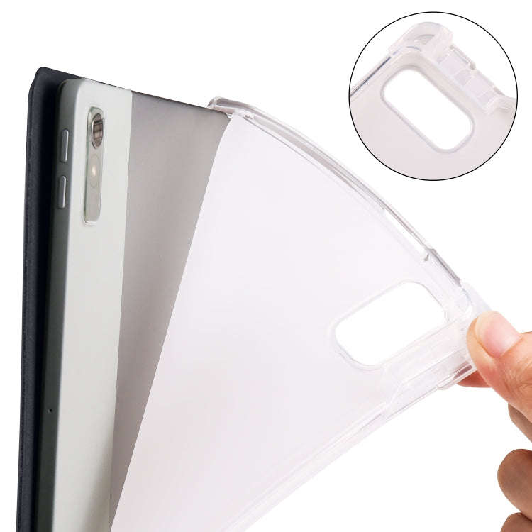 For Lenovo Pad Plus 2023 11.5 inch 3-fold Clear TPU Leather Tablet Case with Pen Slot(Black)