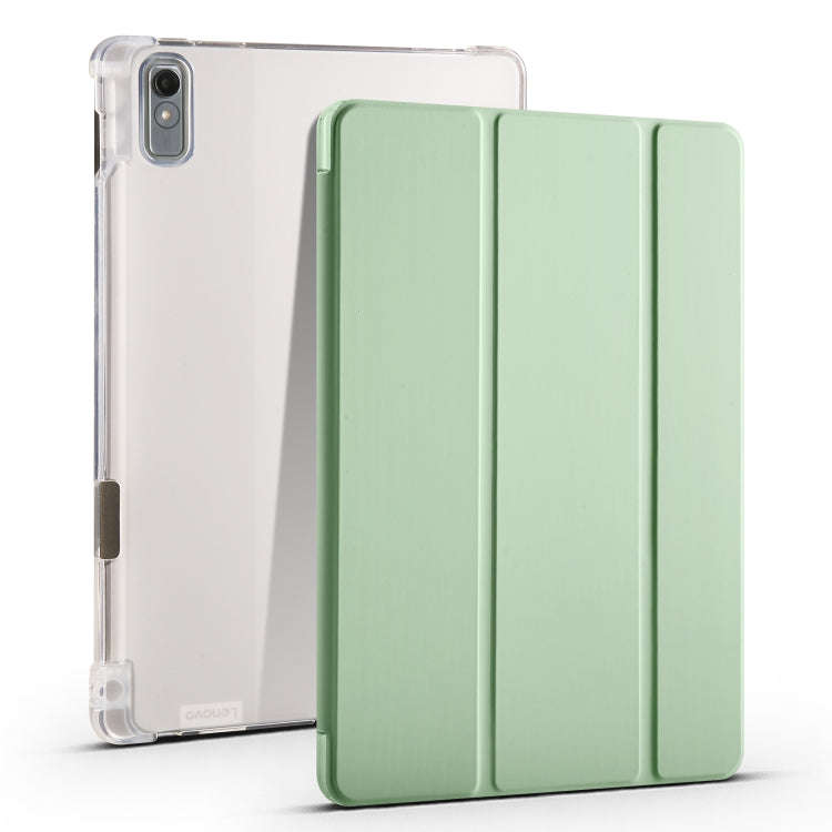 For Lenovo Pad Plus 2023 11.5 inch 3-fold Clear TPU Leather Tablet Case with Pen Slot(Green)