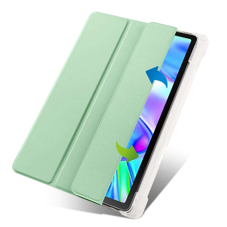 For Lenovo Pad Plus 2023 11.5 inch 3-fold Clear TPU Leather Tablet Case with Pen Slot(Green)