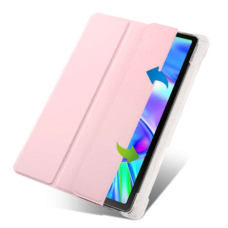 For Lenovo Pad Plus 2023 11.5 inch 3-fold Clear TPU Leather Tablet Case with Pen Slot(Pink)