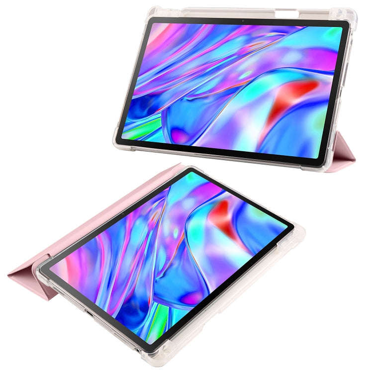 For Lenovo Pad Plus 2023 11.5 inch 3-fold Clear TPU Leather Tablet Case with Pen Slot(Pink)