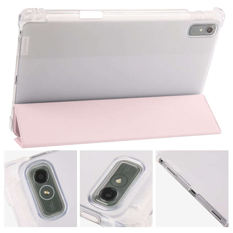 For Lenovo Pad Plus 2023 11.5 inch 3-fold Clear TPU Leather Tablet Case with Pen Slot(Pink)