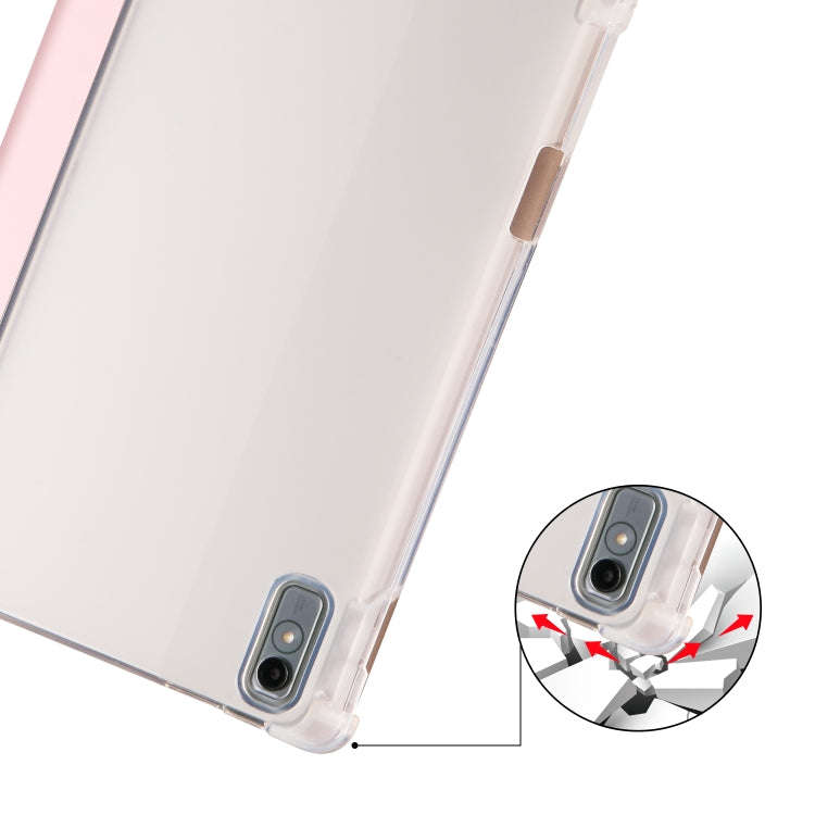 For Lenovo Pad Plus 2023 11.5 inch 3-fold Clear TPU Leather Tablet Case with Pen Slot(Pink)