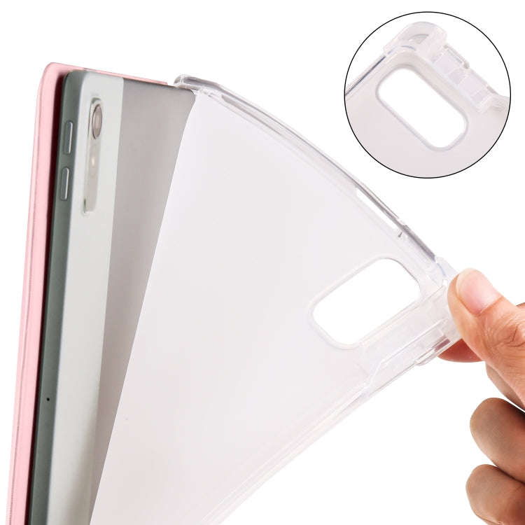 For Lenovo Pad Plus 2023 11.5 inch 3-fold Clear TPU Leather Tablet Case with Pen Slot(Pink)