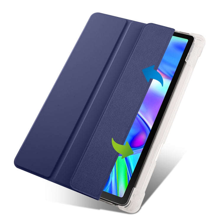 For Lenovo Pad Plus 2023 11.5 inch 3-fold Clear TPU Leather Tablet Case with Pen Slot(Dark Blue)