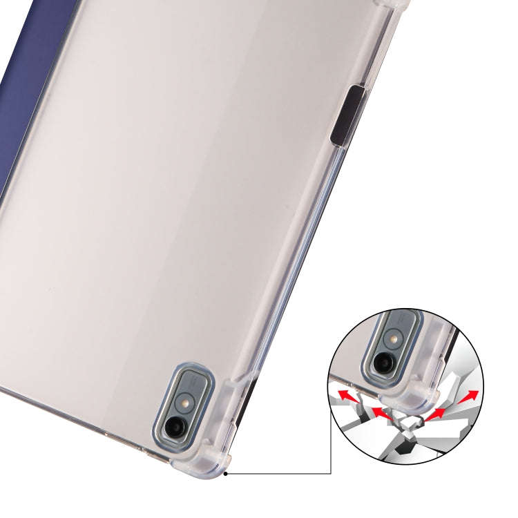 For Lenovo Pad Plus 2023 11.5 inch 3-fold Clear TPU Leather Tablet Case with Pen Slot(Dark Blue)