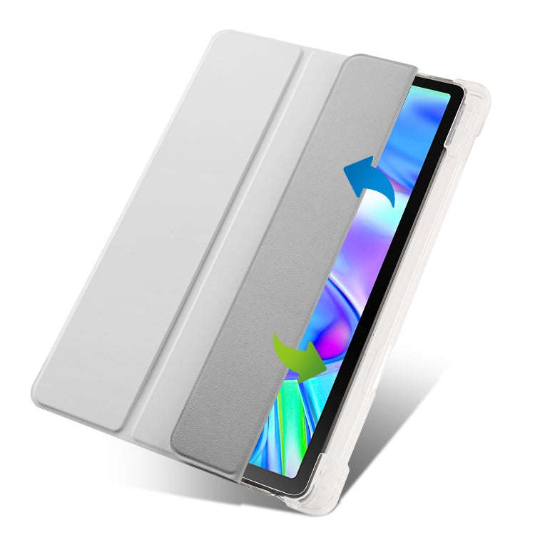 For Lenovo Pad Plus 2023 11.5 inch 3-fold Clear TPU Leather Tablet Case with Pen Slot(Space Grey)