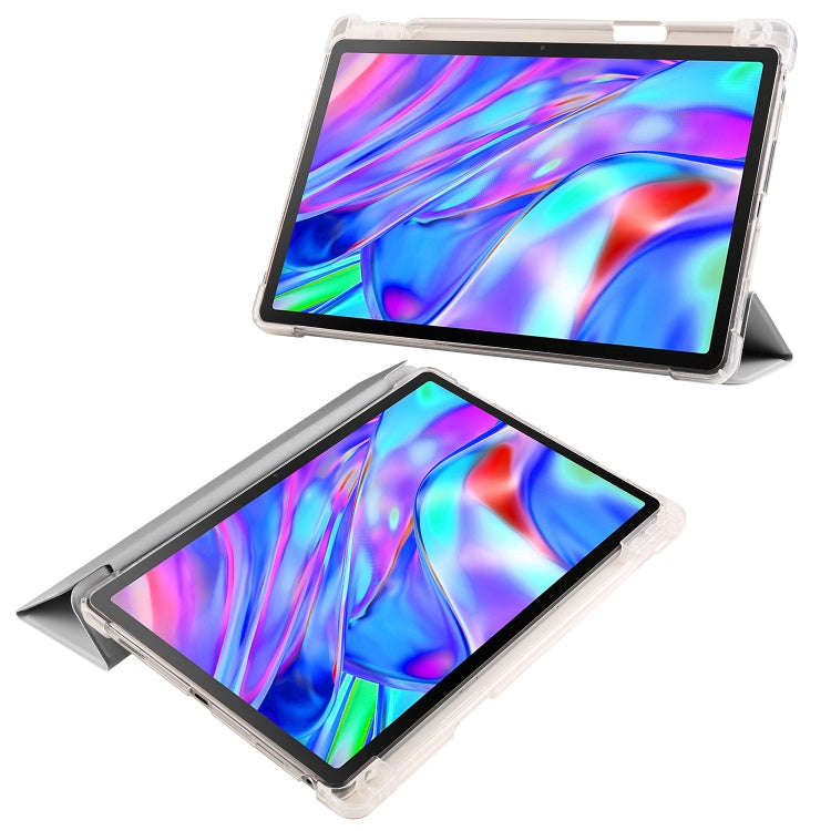 For Lenovo Pad Plus 2023 11.5 inch 3-fold Clear TPU Leather Tablet Case with Pen Slot(Space Grey)