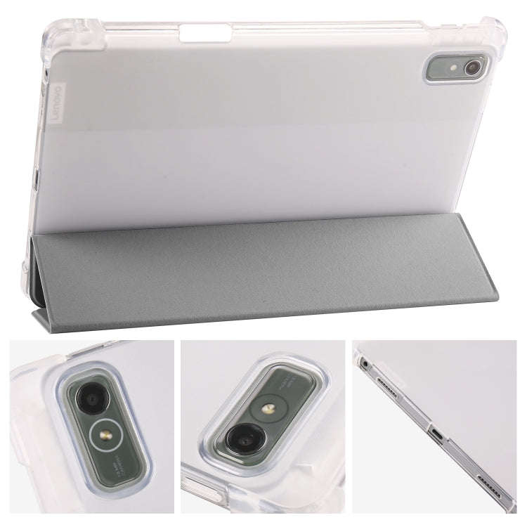 For Lenovo Pad Plus 2023 11.5 inch 3-fold Clear TPU Leather Tablet Case with Pen Slot(Space Grey)