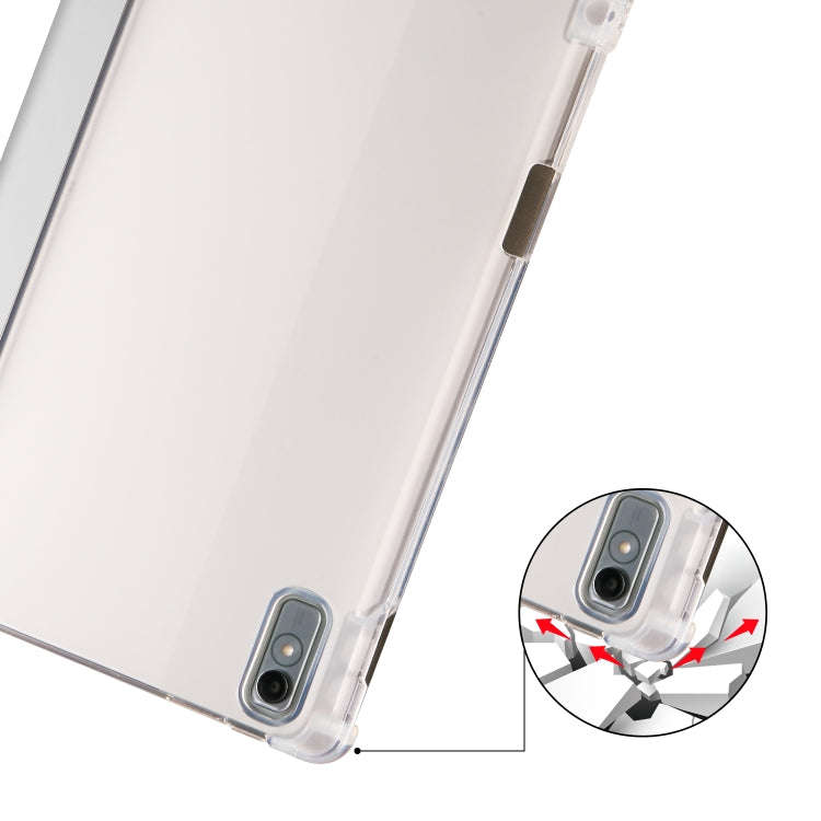 For Lenovo Pad Plus 2023 11.5 inch 3-fold Clear TPU Leather Tablet Case with Pen Slot(Space Grey)