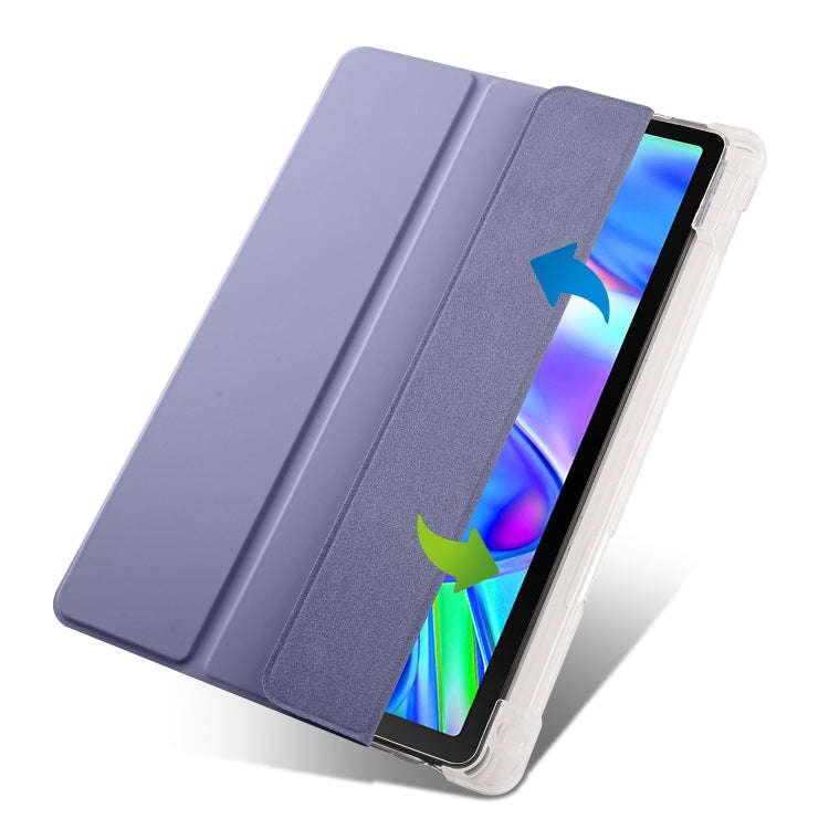For Lenovo Pad Plus 2023 11.5 inch 3-fold Clear TPU Leather Tablet Case with Pen Slot(Lavender)