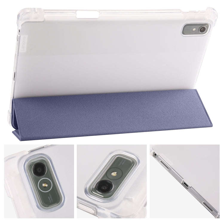 For Lenovo Pad Plus 2023 11.5 inch 3-fold Clear TPU Leather Tablet Case with Pen Slot(Lavender)