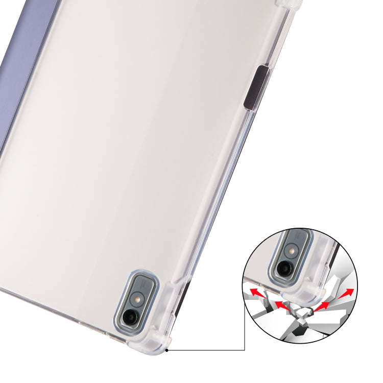For Lenovo Pad Plus 2023 11.5 inch 3-fold Clear TPU Leather Tablet Case with Pen Slot(Lavender)
