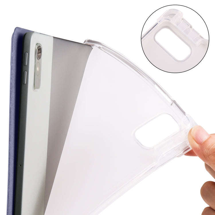 For Lenovo Pad Plus 2023 11.5 inch 3-fold Clear TPU Leather Tablet Case with Pen Slot(Lavender)
