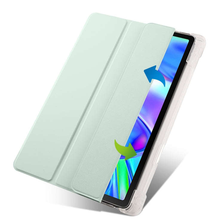 For Lenovo Pad Plus 2023 11.5 inch 3-fold Clear TPU Leather Tablet Case with Pen Slot(Light Green)