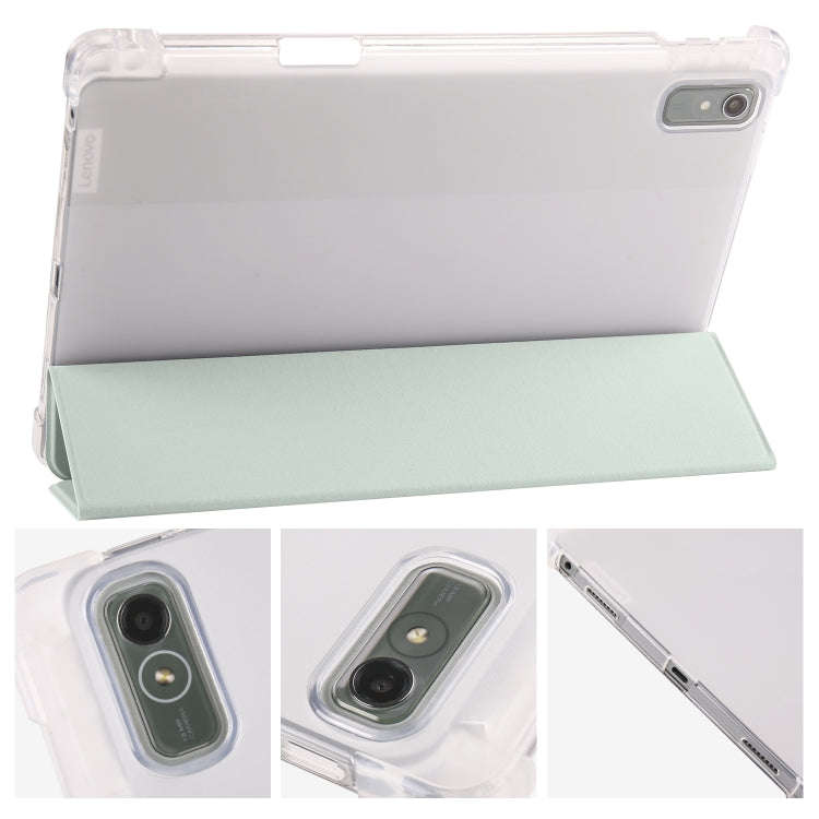 For Lenovo Pad Plus 2023 11.5 inch 3-fold Clear TPU Leather Tablet Case with Pen Slot(Light Green)