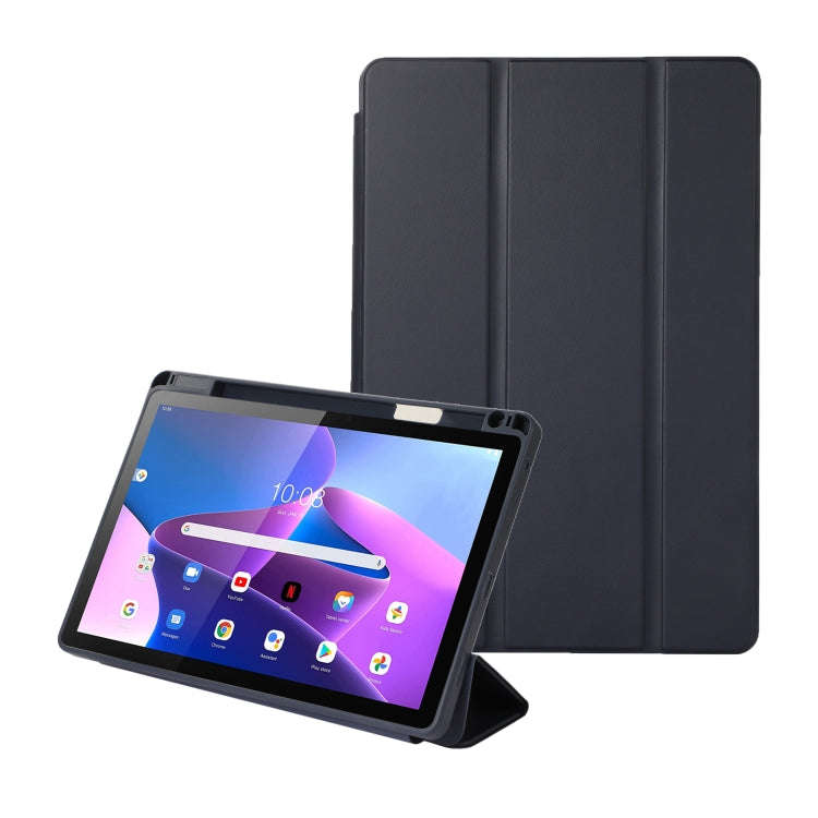 For Lenovo Tab M10 Plus 10.6 3rd Gen 2022 Solid Color 3-folding Leather Tablet Case(Dark Blue)