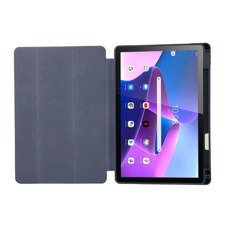 For Lenovo Tab M10 Plus 10.6 3rd Gen 2022 Solid Color 3-folding Leather Tablet Case(Dark Blue)