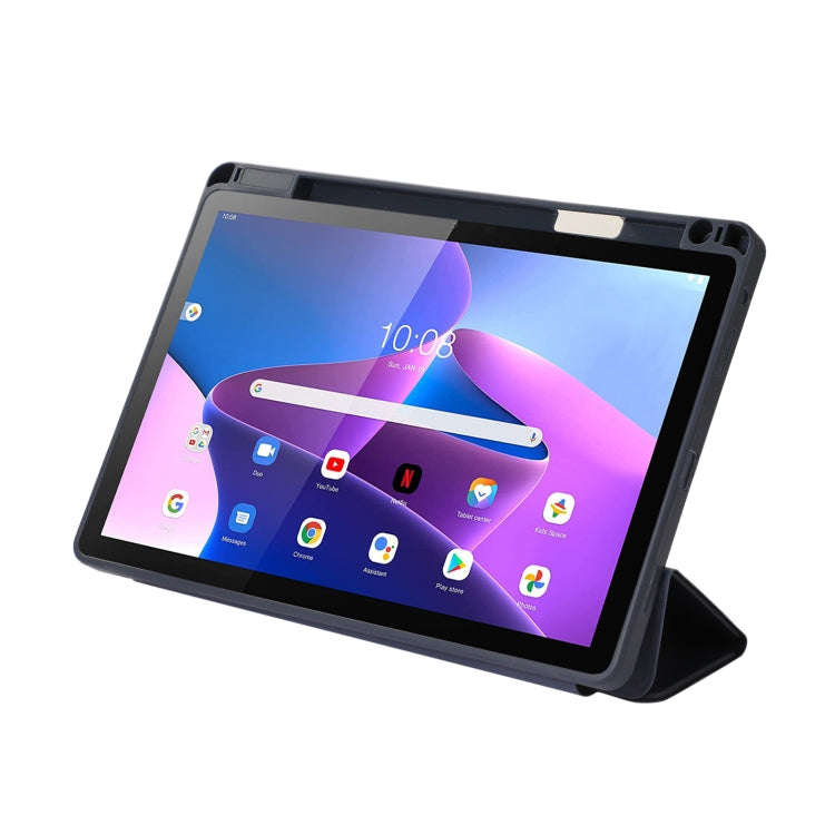 For Lenovo Tab M10 Plus 10.6 3rd Gen 2022 Solid Color 3-folding Leather Tablet Case(Dark Blue)