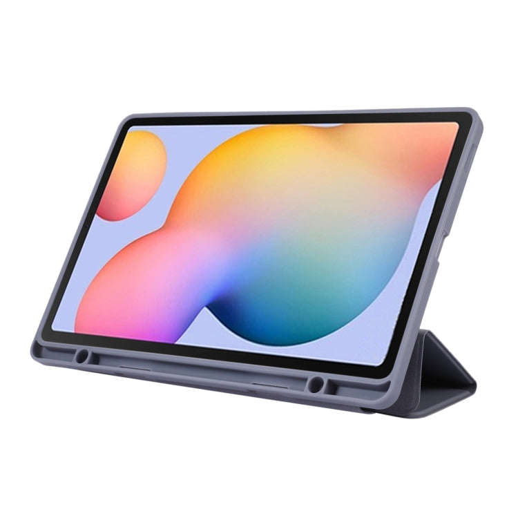 For Samsung Galaxy Tab S6 Lite/Tab S6 Lite 2022 Solid Color 3-folding Leather Tablet Case(Dark Gr...