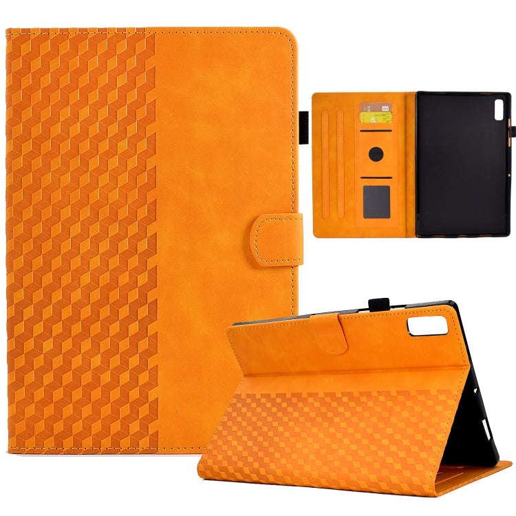 For Lenovo Tab M9 Rhombus Embossed Leather Tablet Case(Khaki)