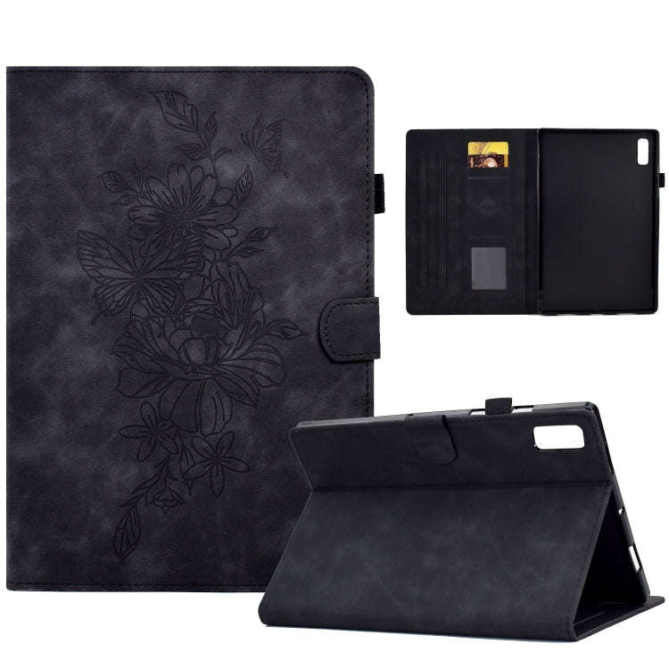 For Lenovo Tab M9 Peony Butterfly Embossed Leather Tablet Case(Black)
