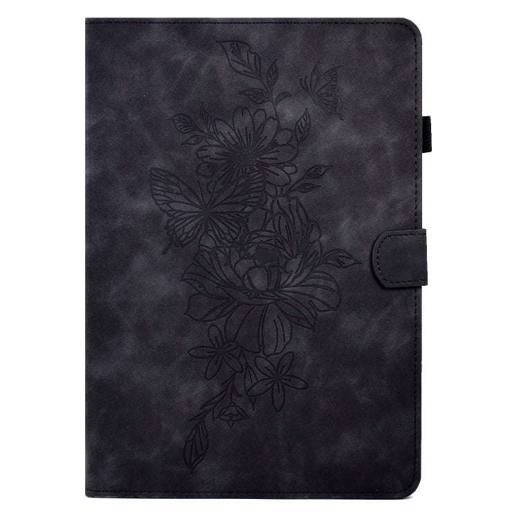 For Lenovo Tab M9 Peony Butterfly Embossed Leather Tablet Case(Black)