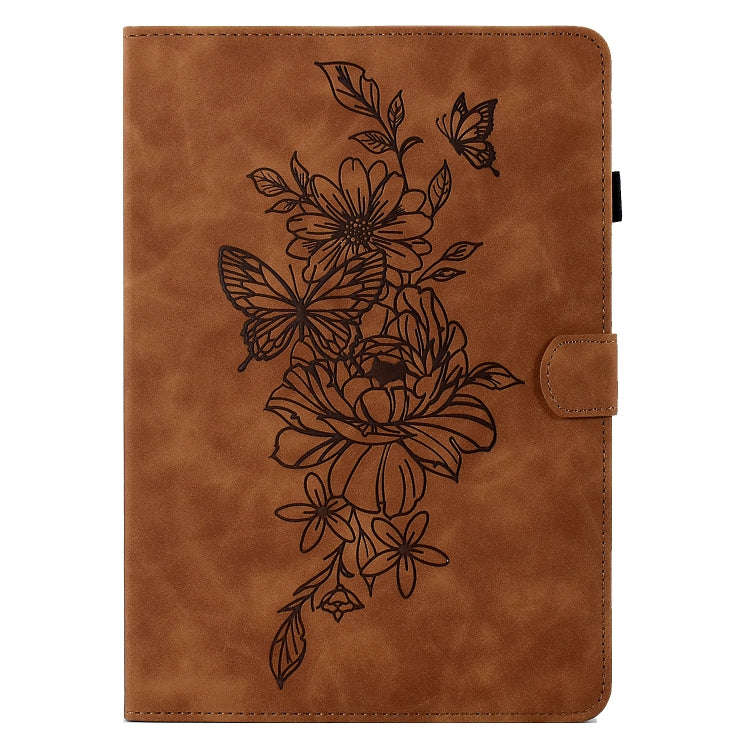 For Lenovo Tab P11 Gen 2 Peony Butterfly Embossed Leather Tablet Case(Brown)