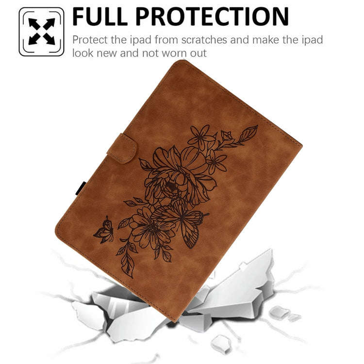 For Lenovo Tab P11 Gen 2 Peony Butterfly Embossed Leather Tablet Case(Brown)