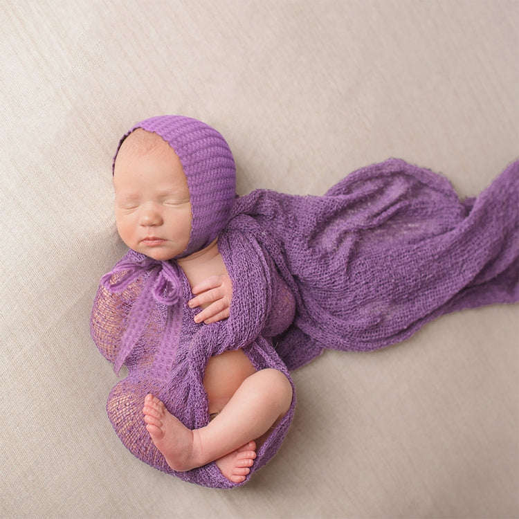 Elastic Fabric Newborn Baby Cute Cap with Strap(Taro Purple)