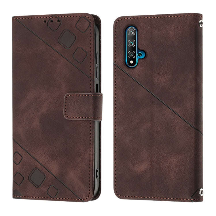 For Huawei nova 5T / Honor 20 Skin-feel Embossed Leather Phone Case(Brown)