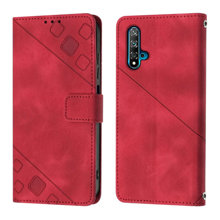For Huawei nova 5T / Honor 20 Skin-feel Embossed Leather Phone Case(Red)