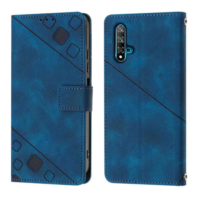 For Huawei nova 5T / Honor 20 Skin-feel Embossed Leather Phone Case(Blue)