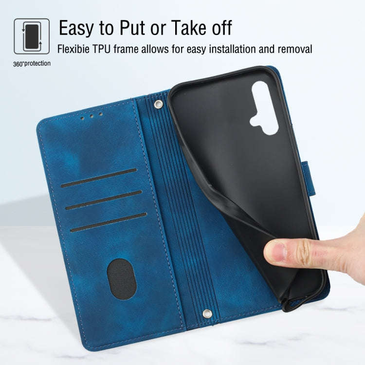 For Huawei nova 5T / Honor 20 Skin-feel Embossed Leather Phone Case(Blue)